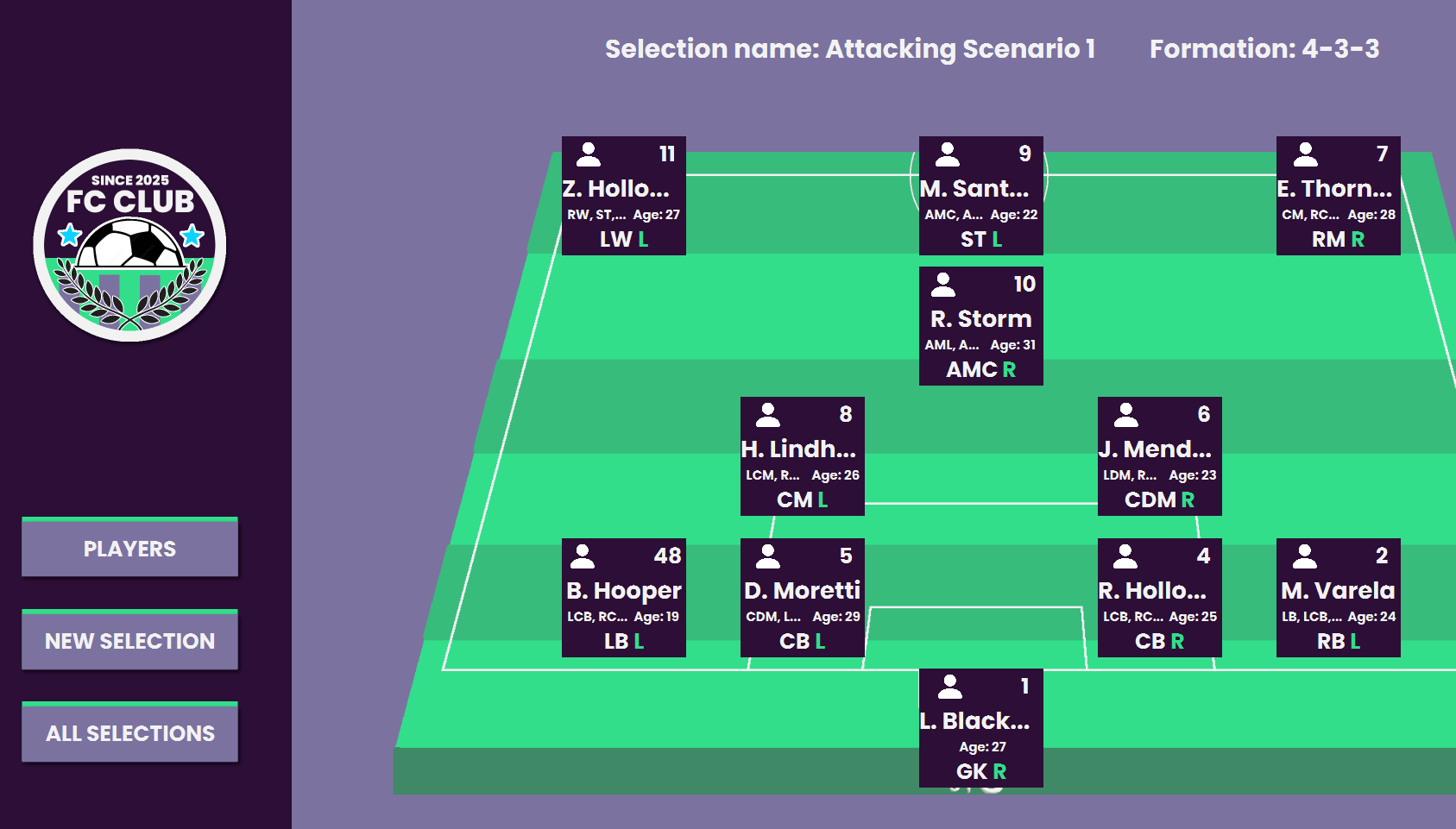 Screenshot of Football Squad Manager.